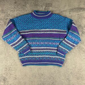 Vintage Nomadic Traders Wool Sweater Women M/L Multicolor Geometric Knit Tribal